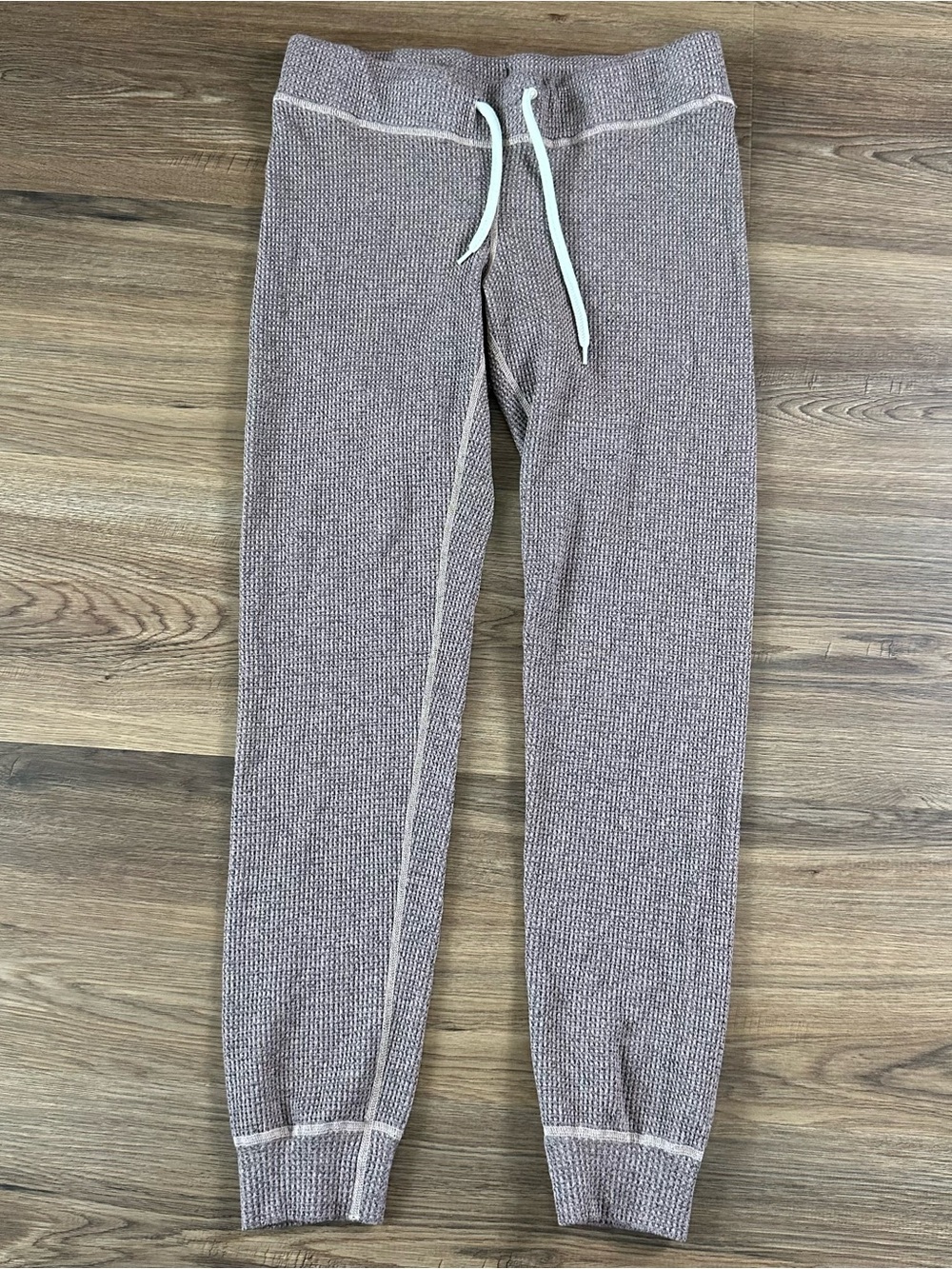 Monrow Cozy Waffle Knit Thermal Joggers Sweatpants Brown Women XS Lounge Casual